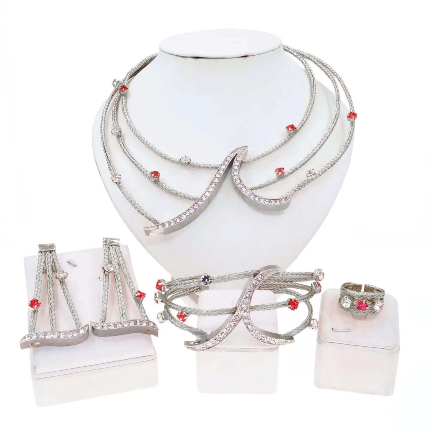 simple / 45CM / silver Yulaili factory wholesale wedding accessories Costume gift jewelry brazilian18k multiplayer colorful crystal woman necklace set