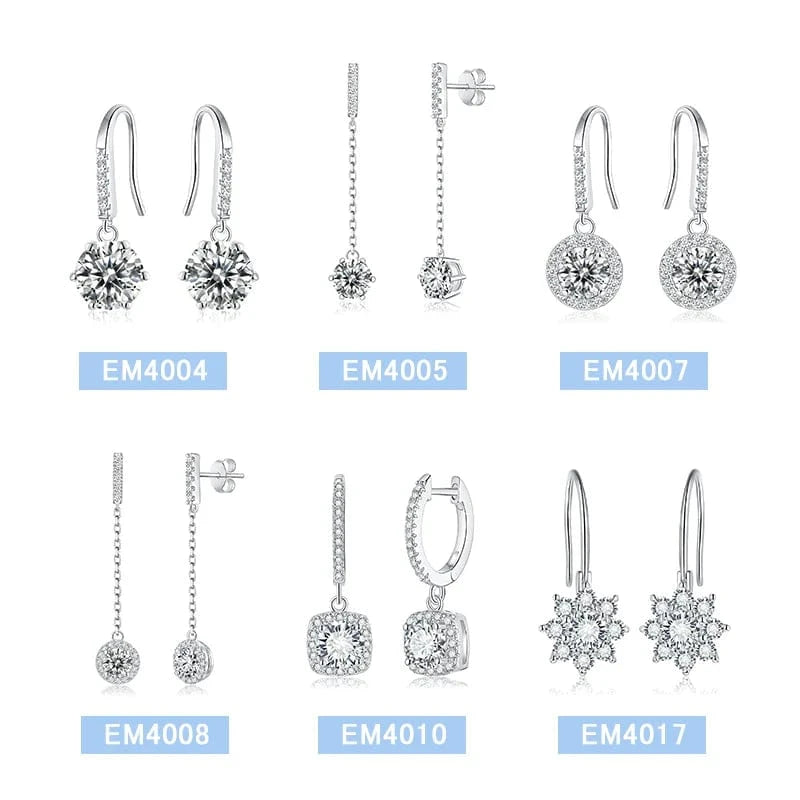 simple 6 prong 1ct 0.5ct round cut mossanite silver drop dangle earring jewelry 925 silver gemstone drop earrings