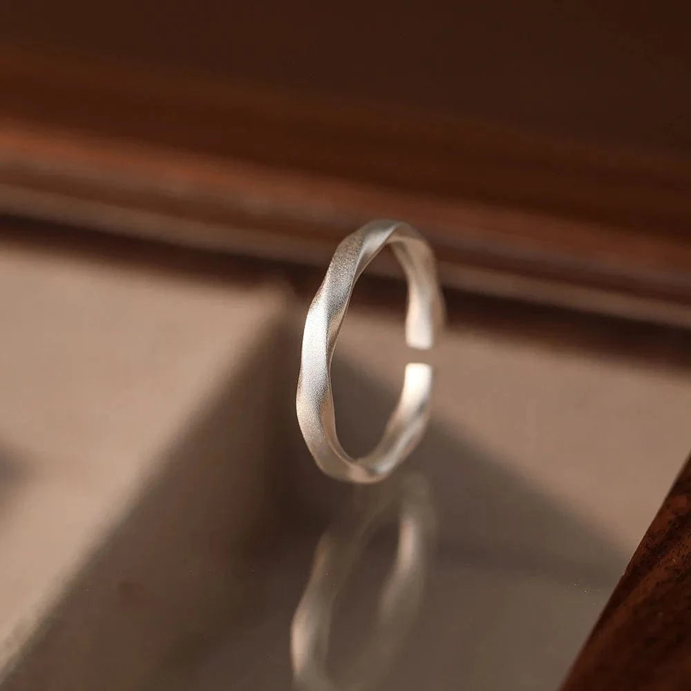Simple Frosted Twist Pattern S999 Sterling Silver Open Adjustable Lover Couples Rings For Women Jewelry Accessories YB-XY-359