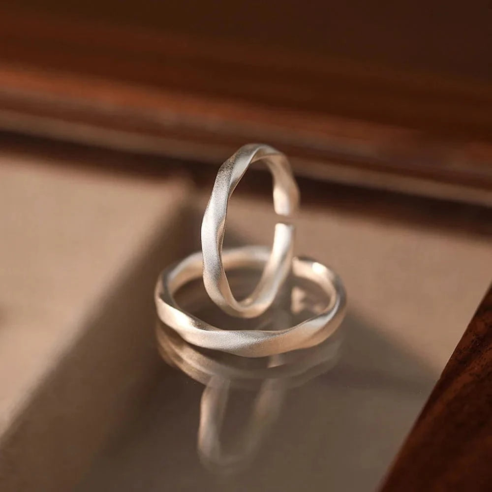 Simple Frosted Twist Pattern S999 Sterling Silver Open Adjustable Lover Couples Rings For Women Jewelry Accessories YB-XY-359