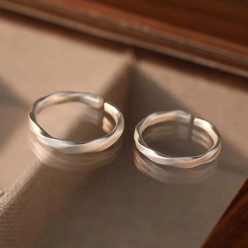 Simple Frosted Twist Pattern S999 Sterling Silver Open Adjustable Lover Couples Rings For Women Jewelry Accessories YB-XY-359