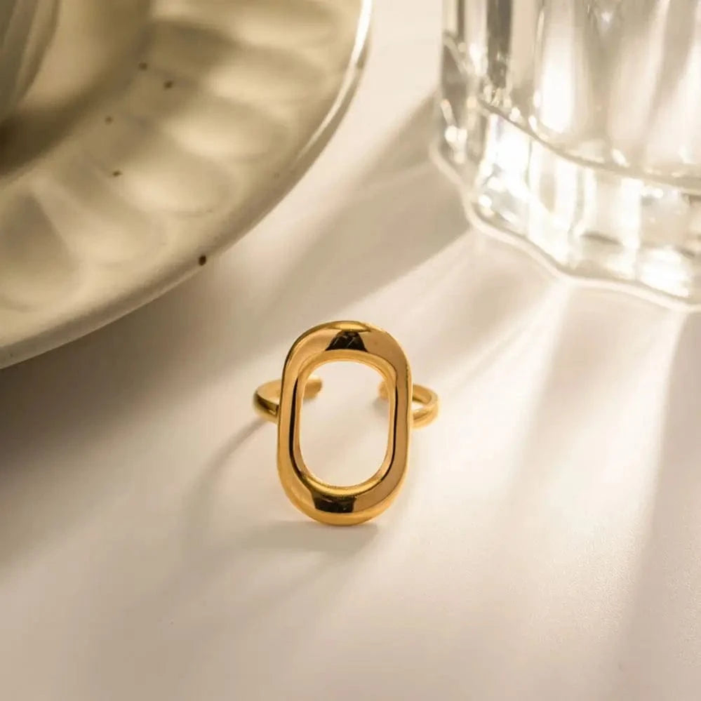 simple / R2010 R2010 Geometric Jewelry 18K Gold Plated Stainless Steel Hollow Square Open Ring for Girls
