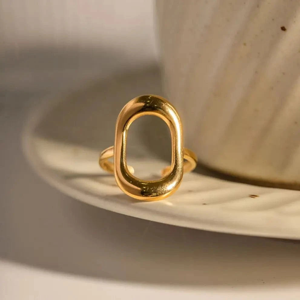 simple / R2010 R2010 Geometric Jewelry 18K Gold Plated Stainless Steel Hollow Square Open Ring for Girls