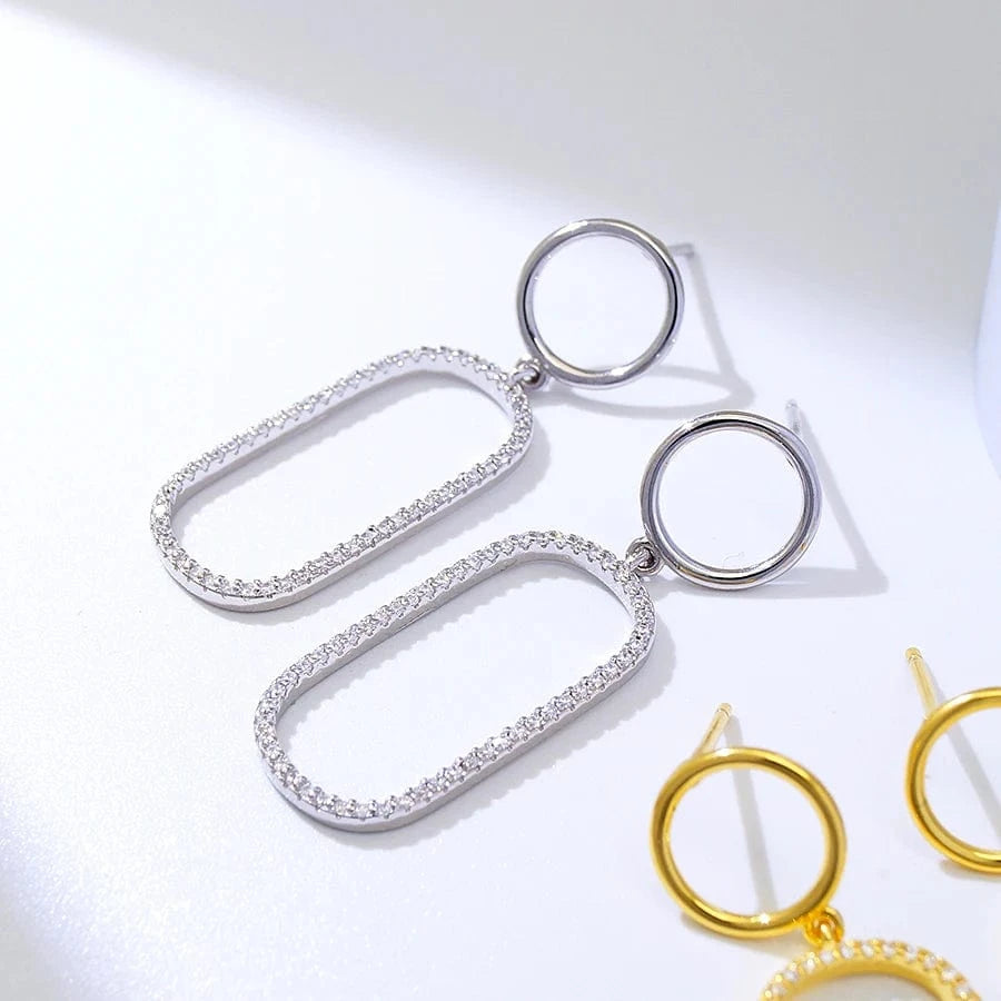 simple statement chunky geometric dangle 18k gold plated new fashion circle shaped silver pendant earring with CZ