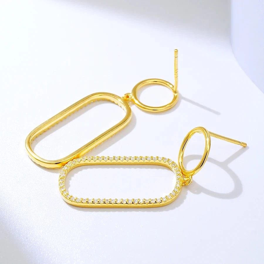 simple statement chunky geometric dangle 18k gold plated new fashion circle shaped silver pendant earring with CZ
