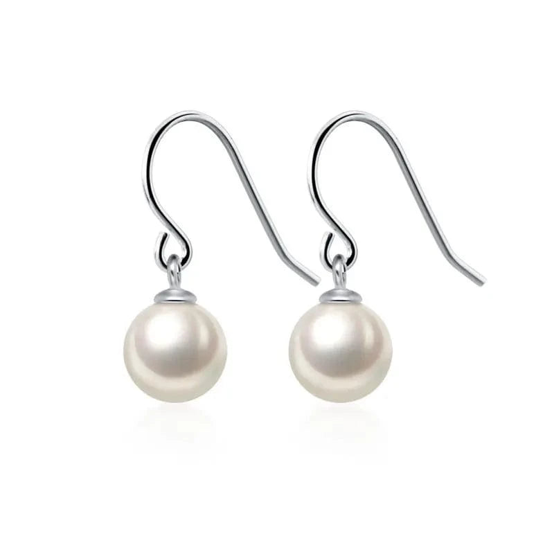 Simulated Round Pearl Drop Earrings For Women Birthday 925 Sterling Silver Jewelry Gifts