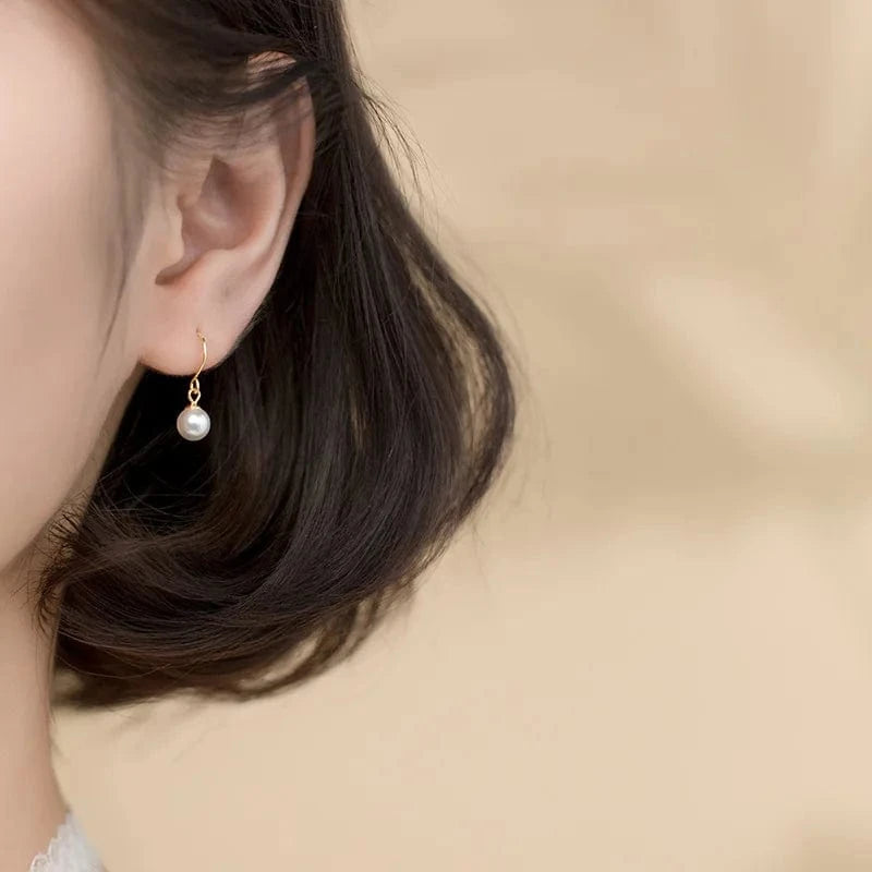 Simulated Round Pearl Drop Earrings For Women Birthday 925 Sterling Silver Jewelry Gifts