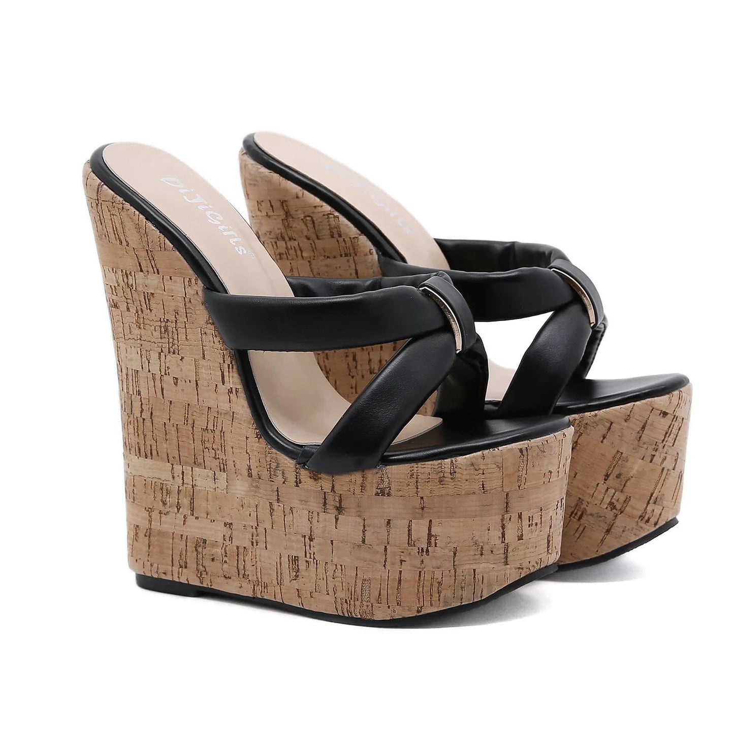 size 41=US size 10 / Black Versatile High Heels Wedge Sandals 2024 European and American Style Color Matching Simple PU Women Casual Sandals Summer Shoes