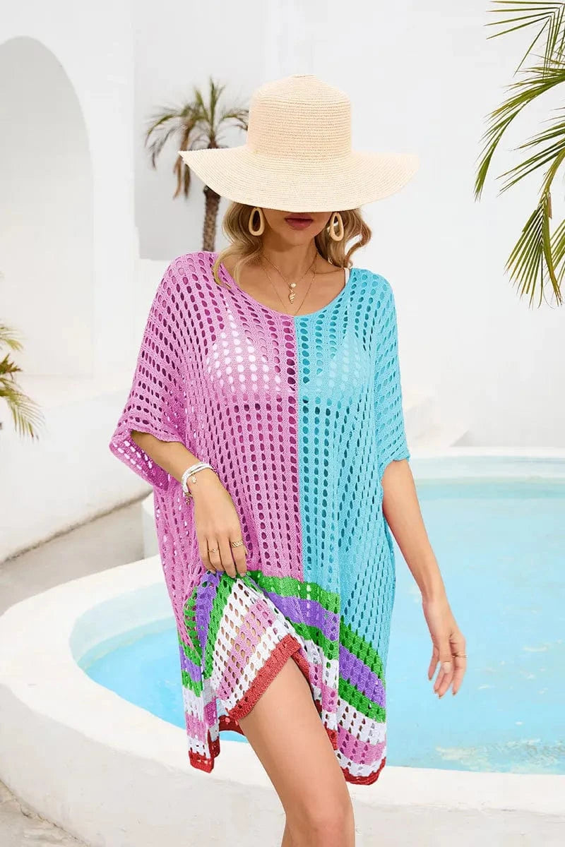 Size fits all / color 1 2024 Sexy Hollow Women Knitted Crochet Beach Dress Swimsuit Beachwear Mesh Bikini Cover Up Dresses