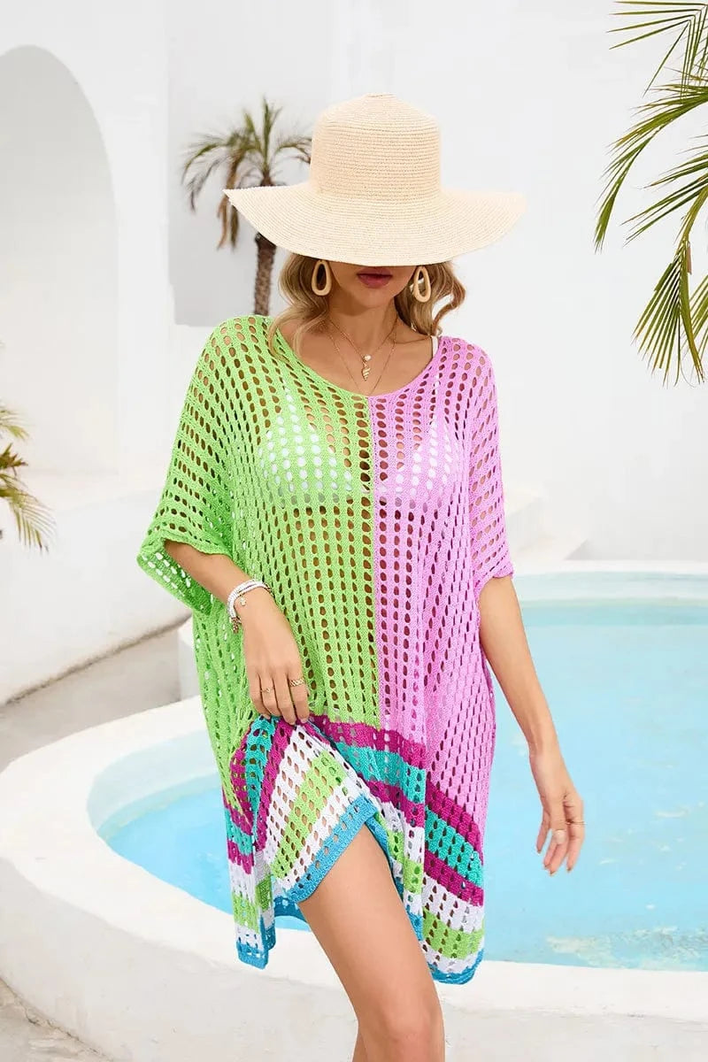 Size fits all / color 2 2024 Sexy Hollow Women Knitted Crochet Beach Dress Swimsuit Beachwear Mesh Bikini Cover Up Dresses