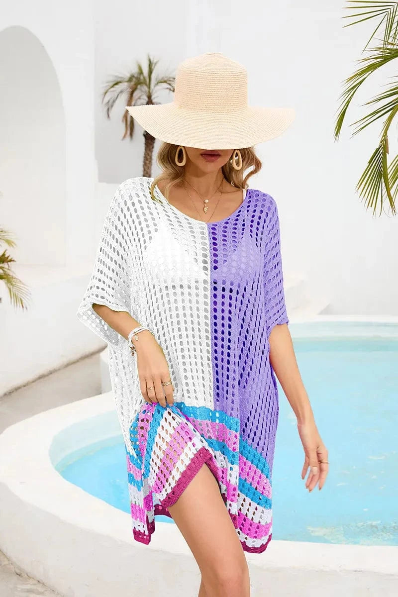 Size fits all / color 3 2024 Sexy Hollow Women Knitted Crochet Beach Dress Swimsuit Beachwear Mesh Bikini Cover Up Dresses