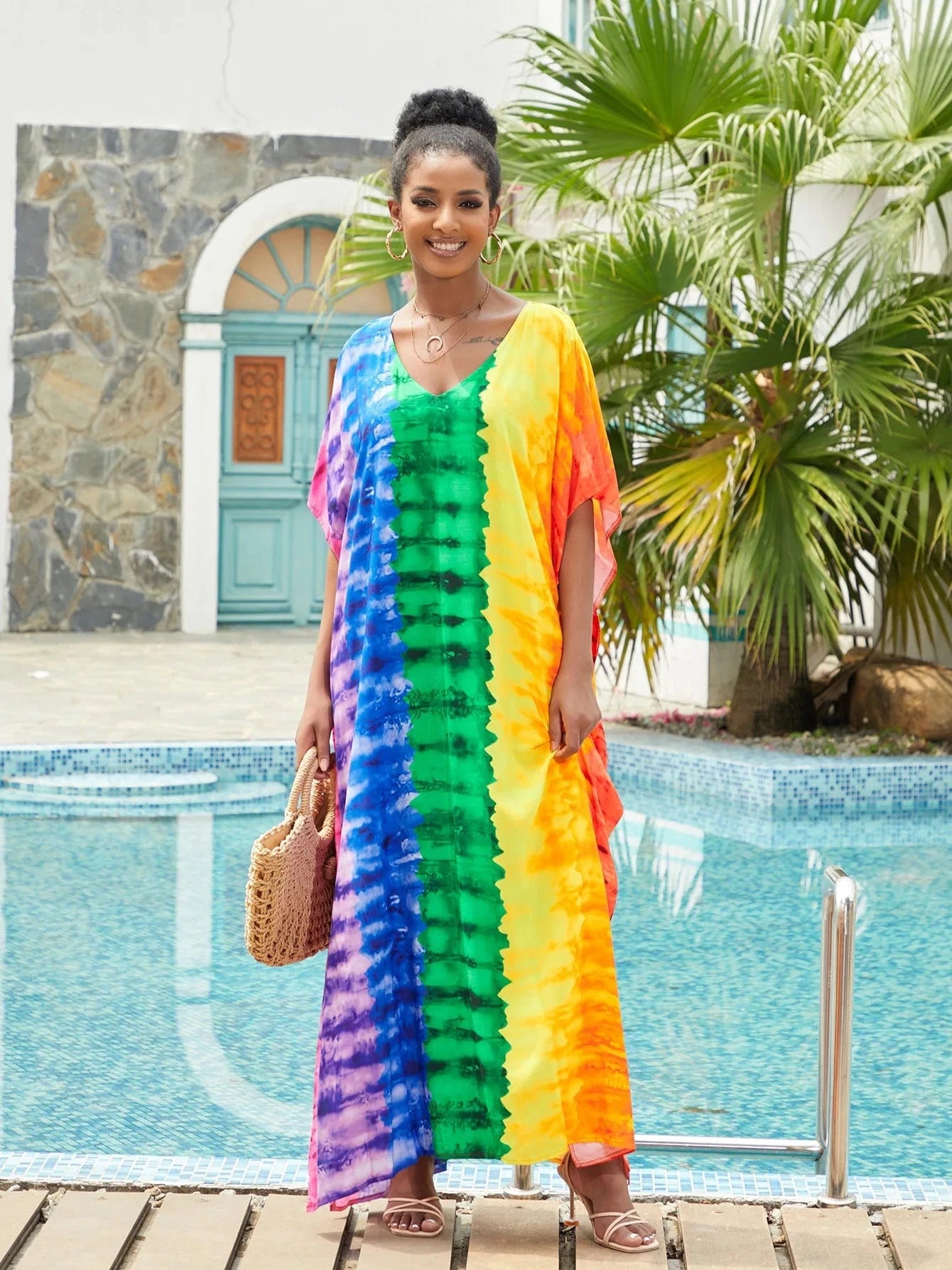 Size fits all / color 3 JSN9202179 2023 new arrival Beach smock rayon positioning print holiday bikini dress