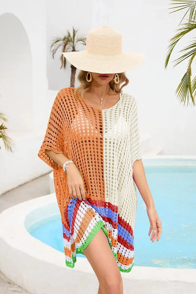 Size fits all / color 4 2024 Sexy Hollow Women Knitted Crochet Beach Dress Swimsuit Beachwear Mesh Bikini Cover Up Dresses