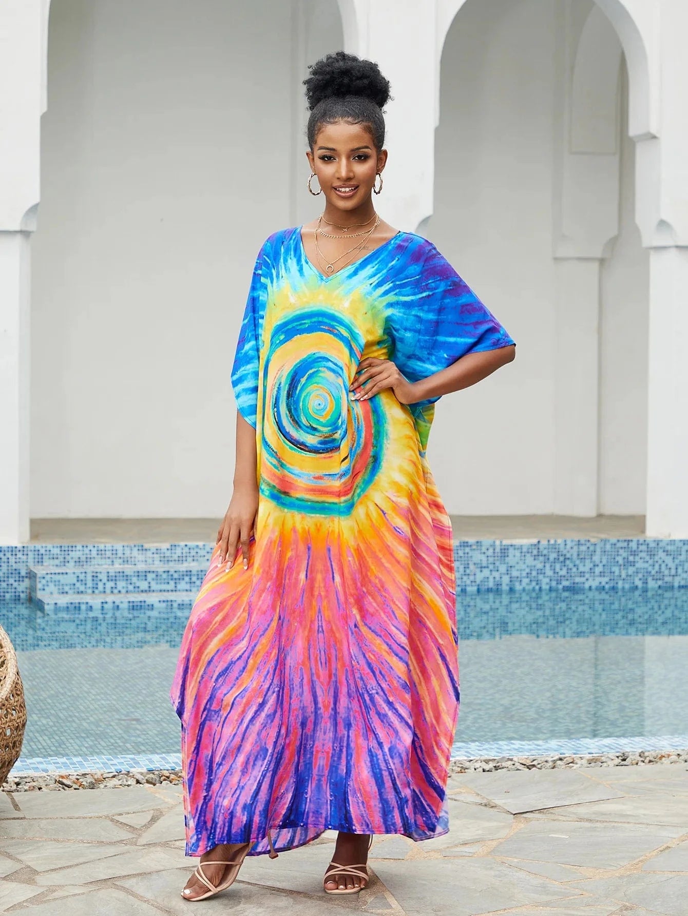 Size fits all / color 4 JSN9202179 2023 new arrival Beach smock rayon positioning print holiday bikini dress