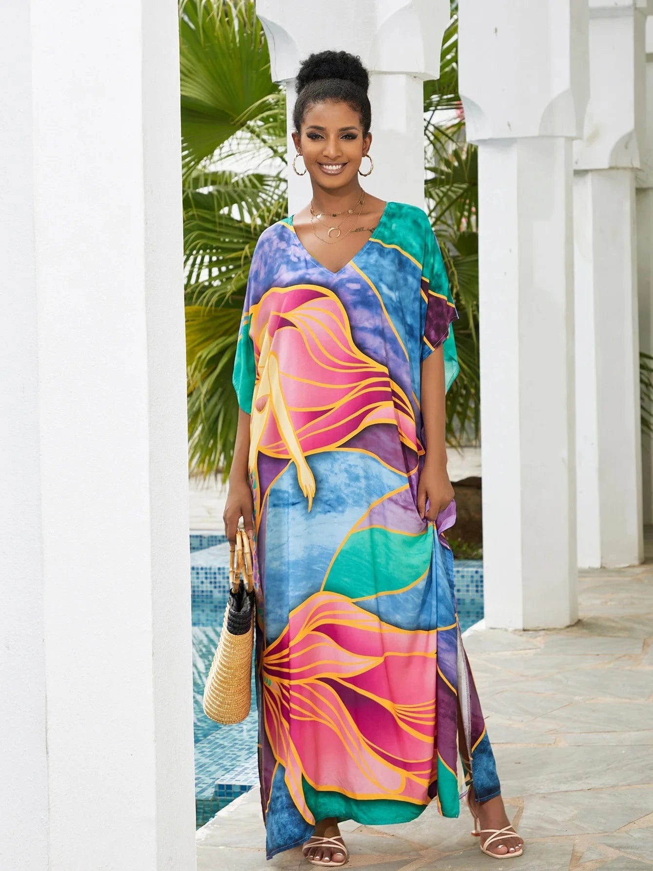 Size fits all / color 6 JSN9202179 2023 new arrival Beach smock rayon positioning print holiday bikini dress