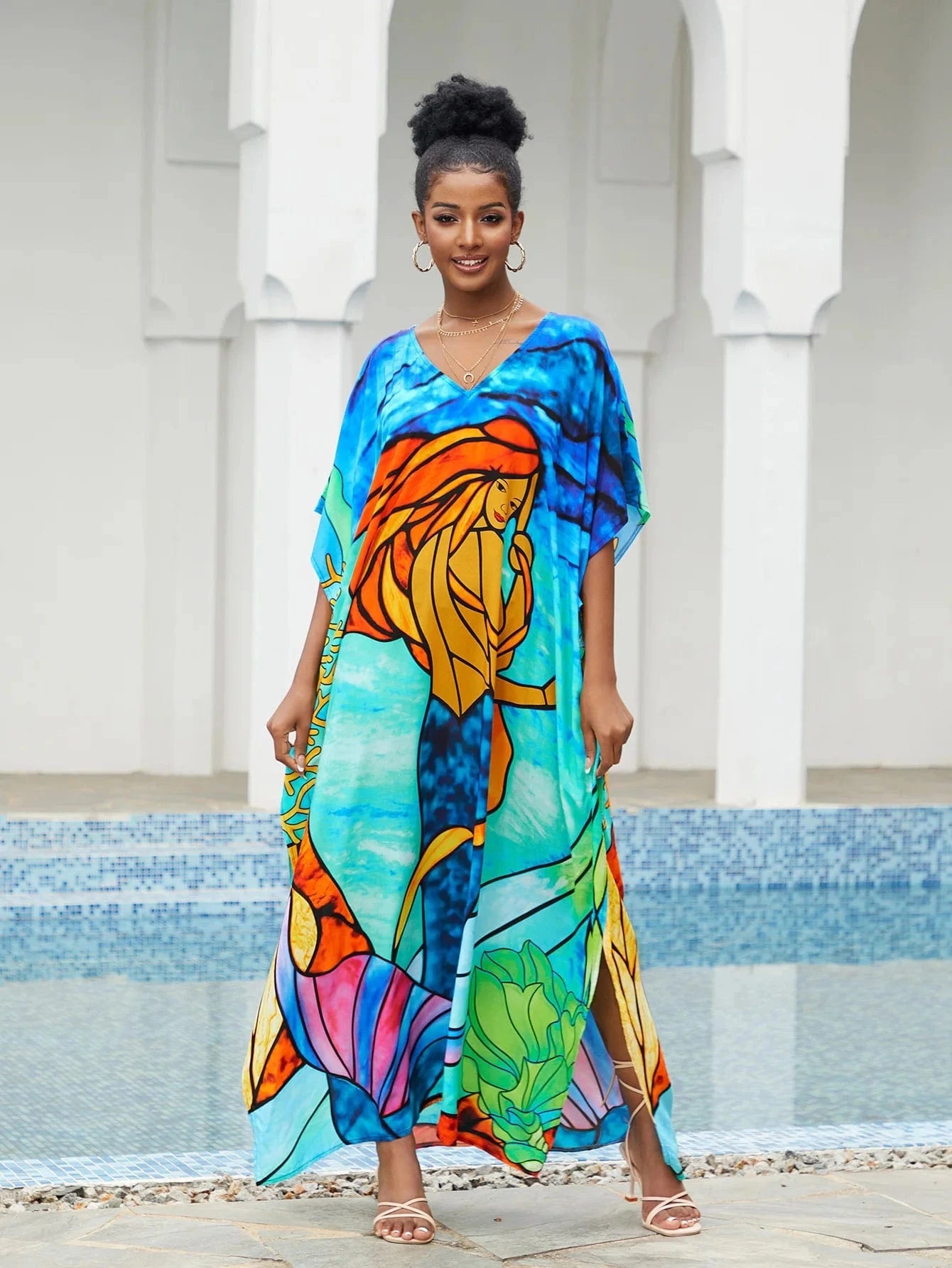 Size fits all / color 7 JSN9202179 2023 new arrival Beach smock rayon positioning print holiday bikini dress