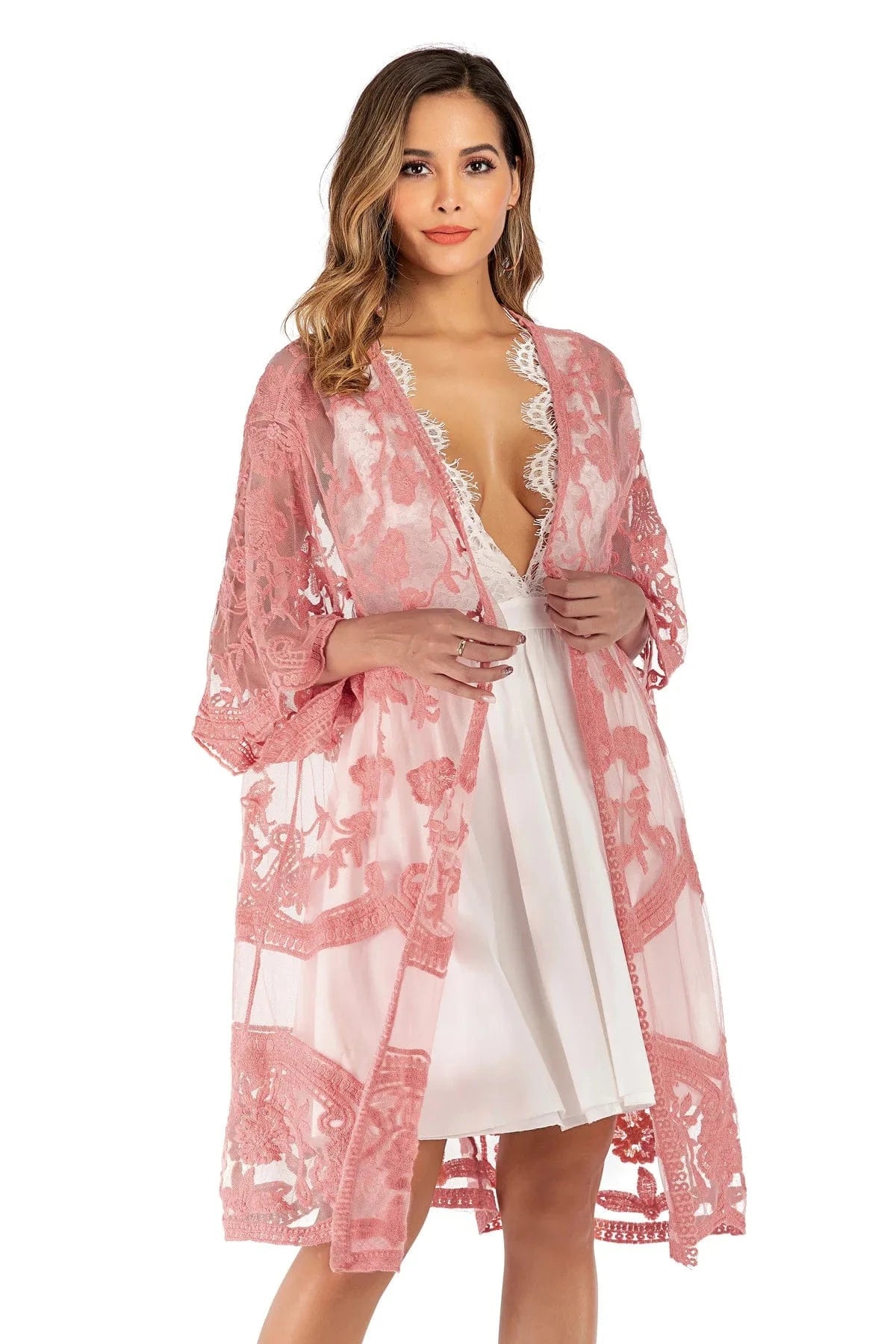 Size fits all / Pink 2024Summer Beachwear Beach Cover Up Dress Swimsuit Women Bikini Cover Ups