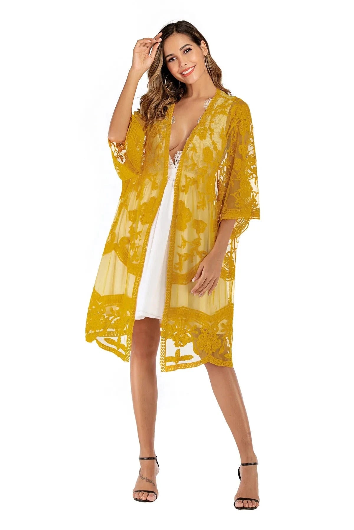 Size fits all / Yellow 2024Summer Beachwear Beach Cover Up Dress Swimsuit Women Bikini Cover Ups