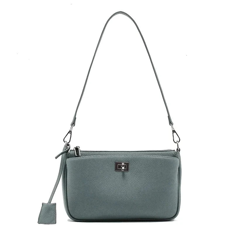 SKY BLUE / 25x6x16cm Women Cow Real Leather Shoulder Bags Ladies Natural Cowhide Fashion Retro Handbags Female Designer Luxury Crossbody Bag for Lady