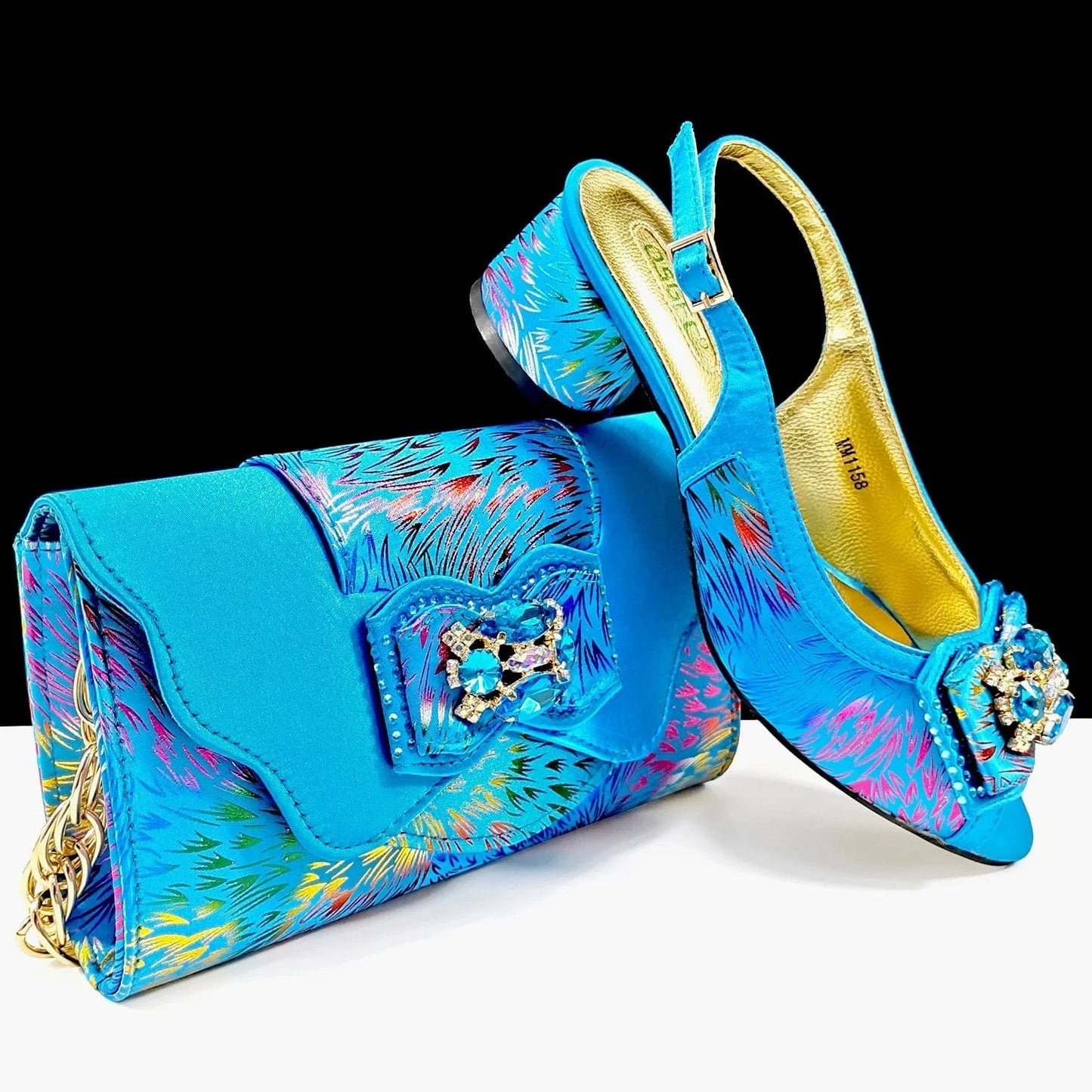 Sky Blue / 41 Designer Luxury New Italian African Party Ladies Women Girls Fashion Female Shoes and Bags Set