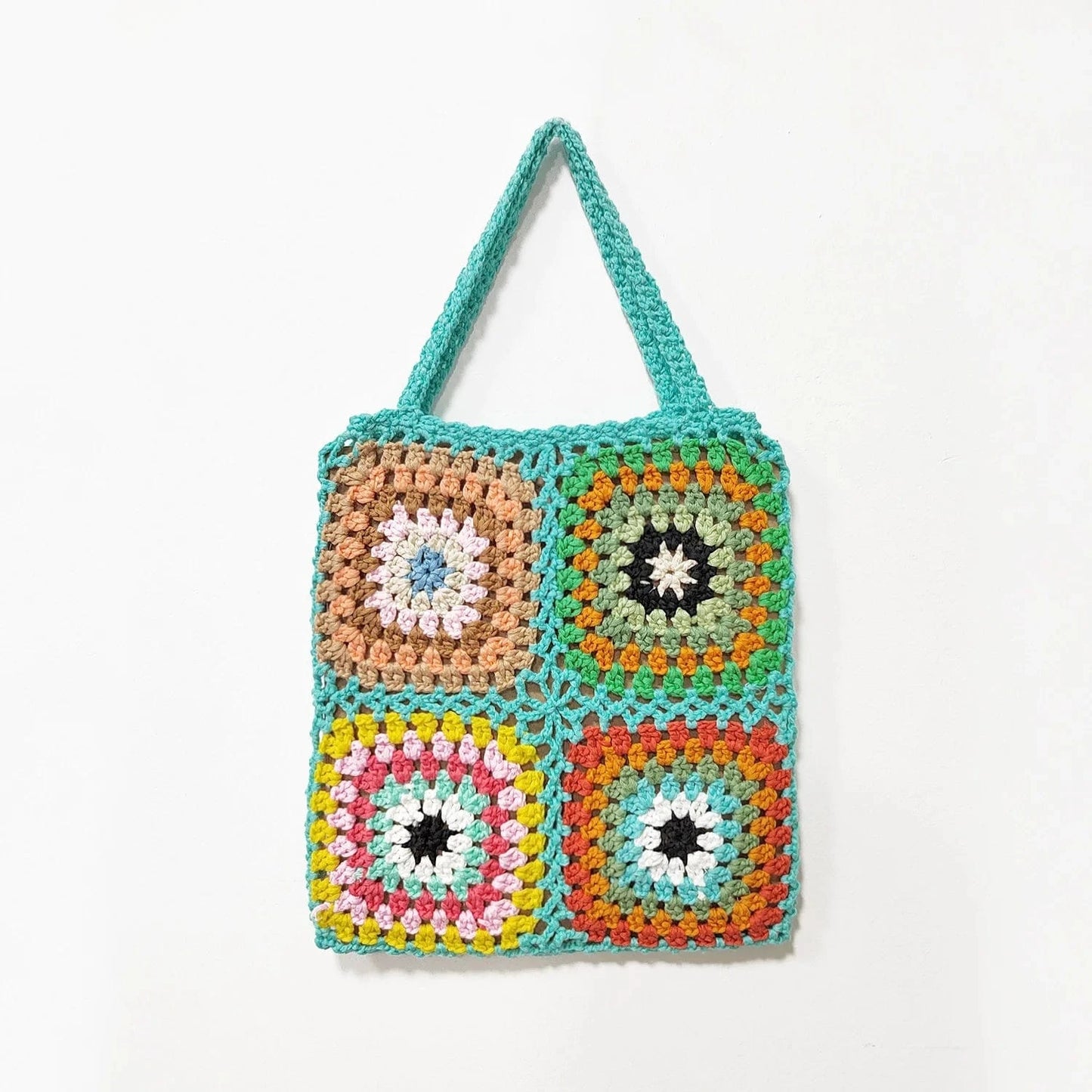 Sky Blue Factory Granny Granny Square Handmade Crochet Single Shoulder Tote Handbag