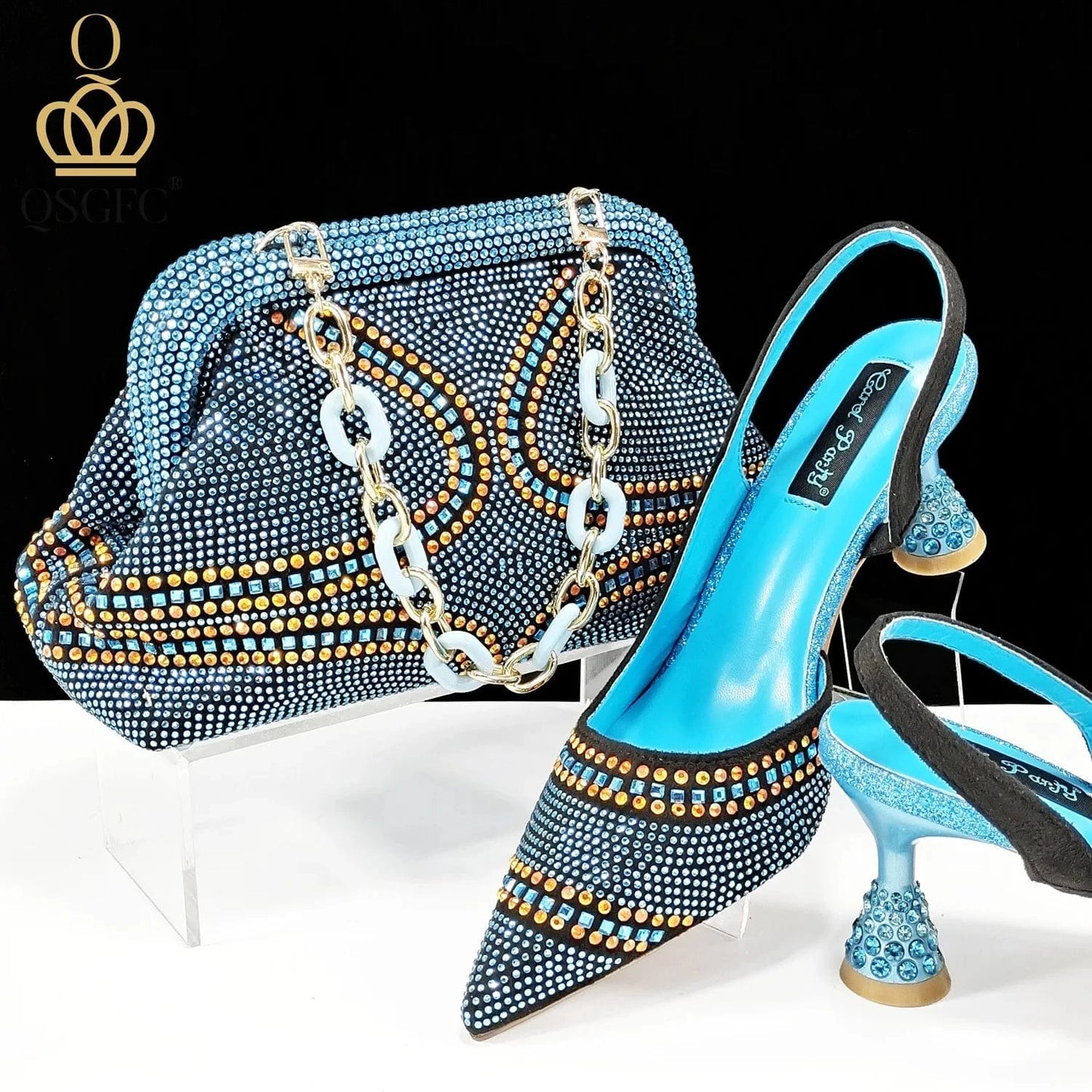 Sky Blue Luxury Designer African Italian Party Fashion Women Ladies Shoes and Hand Bags Handbags Set