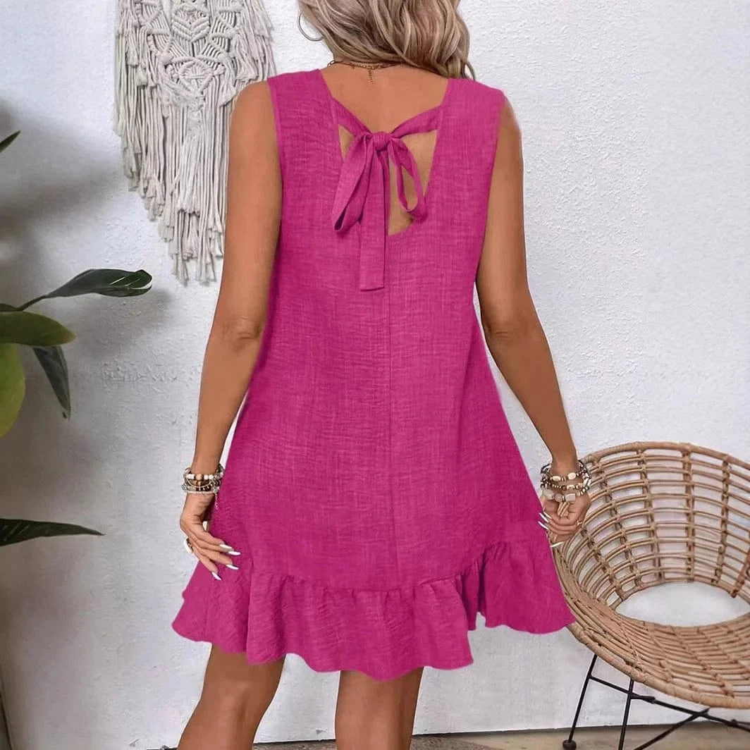 Sleeveless Women Dress for 2024 Summer Solid Vacation Pullover Beach Sundress Female Korean Fashion Slim Sexy Casual Short Dress