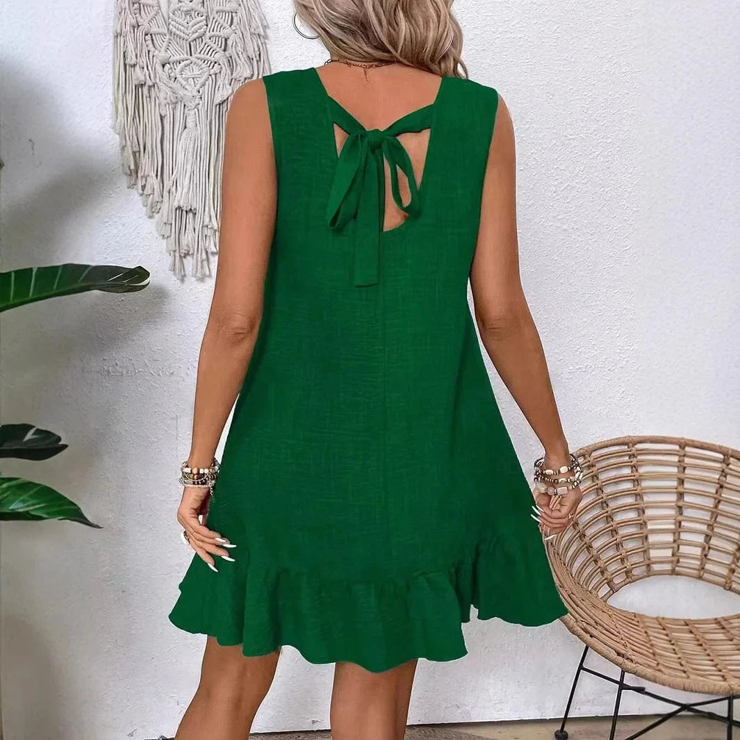 Sleeveless Women Dress for 2024 Summer Solid Vacation Pullover Beach Sundress Female Korean Fashion Slim Sexy Casual Short Dress