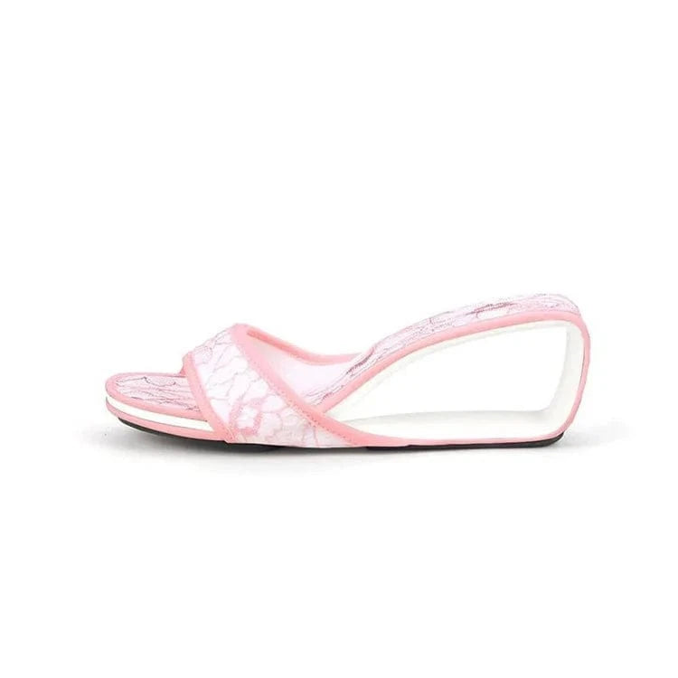 Slippers Women Casual Floral Decor Wedge Heels Sandals Round-toe Open-toe High Heel Sandals For Ladies Outdoor Shopping Slippers
