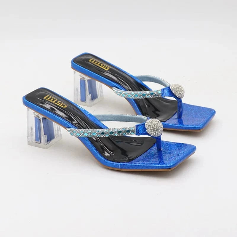 Slippers Women Summer Luxury Rhinestone Decor Shoes Square-toe Large Size Chunky Heeled Sandals Ladies Beach Flip-flops Slippers