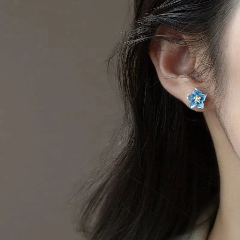 SM-3441 silver 925 Sterling Silver Blue Flower Stud Earrings For Women Gifts Wholesale