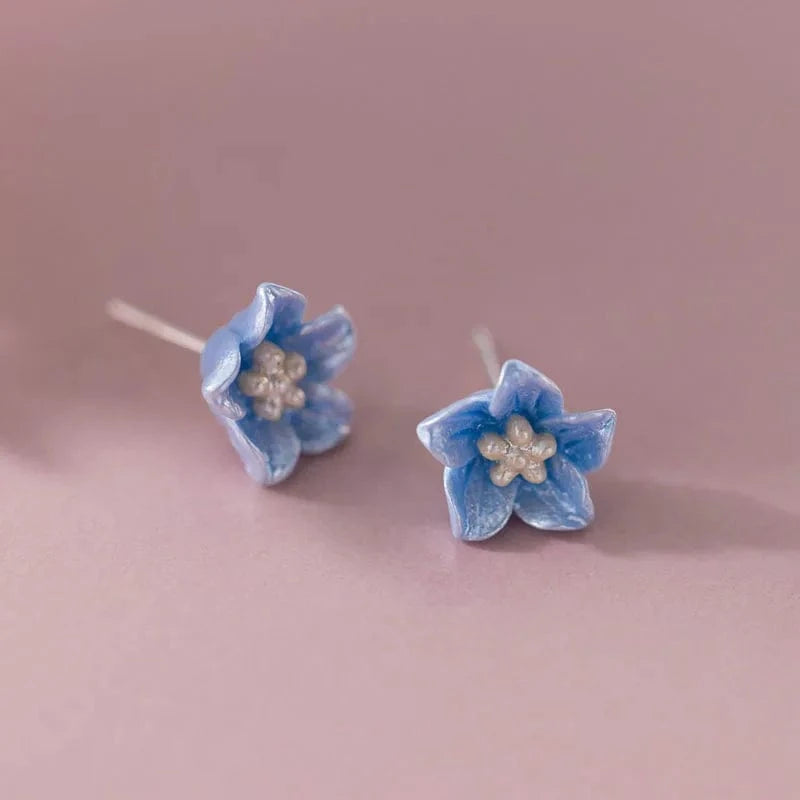 SM-3441 silver 925 Sterling Silver Blue Flower Stud Earrings For Women Gifts Wholesale