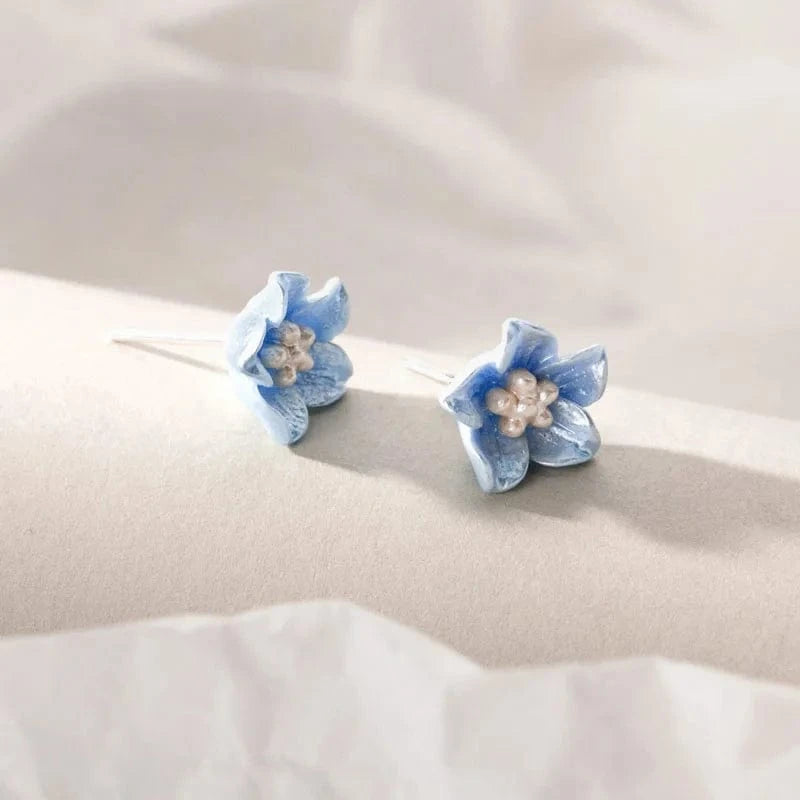 SM-3441 silver 925 Sterling Silver Blue Flower Stud Earrings For Women Gifts Wholesale