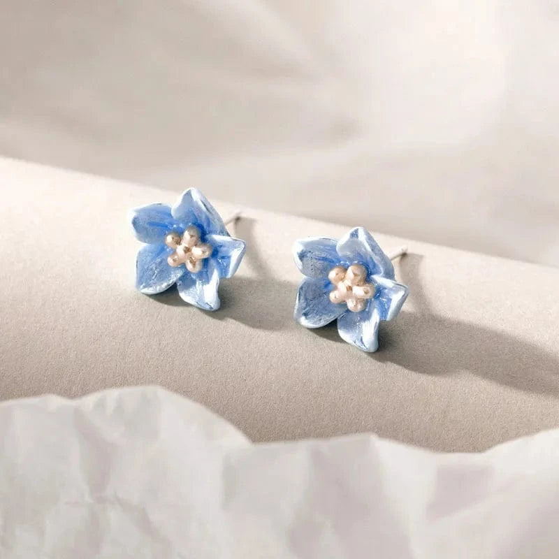 SM-3441 silver 925 Sterling Silver Blue Flower Stud Earrings For Women Gifts Wholesale