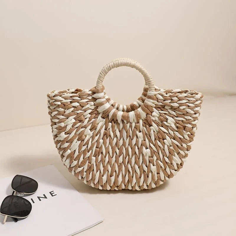 small:19cm*7cm*17cm / Coffee New Fashion straw Handbags 2024 lady beach bags lady design woven purses for women