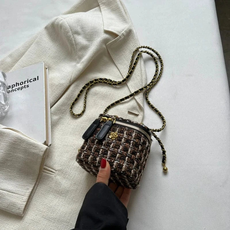 Small Black 2024 Famous Designer Brand Women'S New Small Mini Square Box Tweed Cloth Fabric Chain Single Shoulder Messenger Crossbody Bags