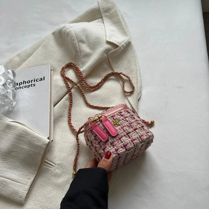 Small Hot Pink 2024 Famous Designer Brand Women'S New Small Mini Square Box Tweed Cloth Fabric Chain Single Shoulder Messenger Crossbody Bags