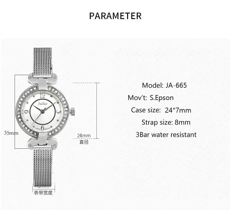 Small Julius Lady Women's Watch Retro Clock Japan Quartz Fashion Hour Dress Stainless Steel Bracelet Girl's Birthday Gift No Box