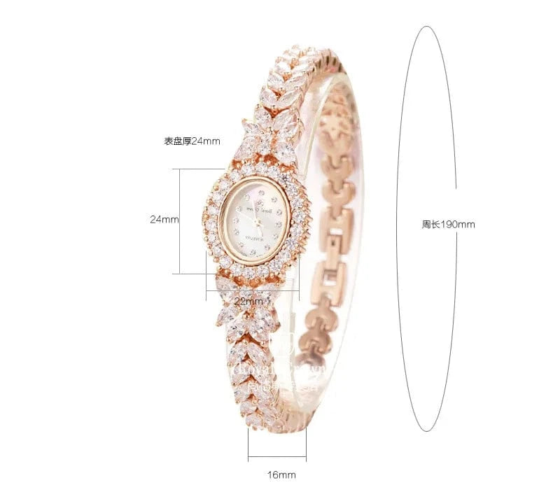 Small Luxury Prong Setting Women's Watch Fine Fashion Hours Mother of Pearl Bracelet Crystal Girl's Gift Royal Crown Box