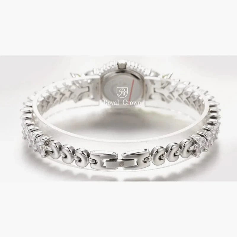 Small Luxury Prong Setting Women's Watch Fine Fashion Hours Mother of Pearl Bracelet Crystal Girl's Gift Royal Crown Box