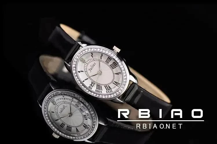 Small Oval Rhinestones Julius Lady Women's Watch Japan Quartz Elegant Fashion Hours Bracelet Leather Girl's Gift Box