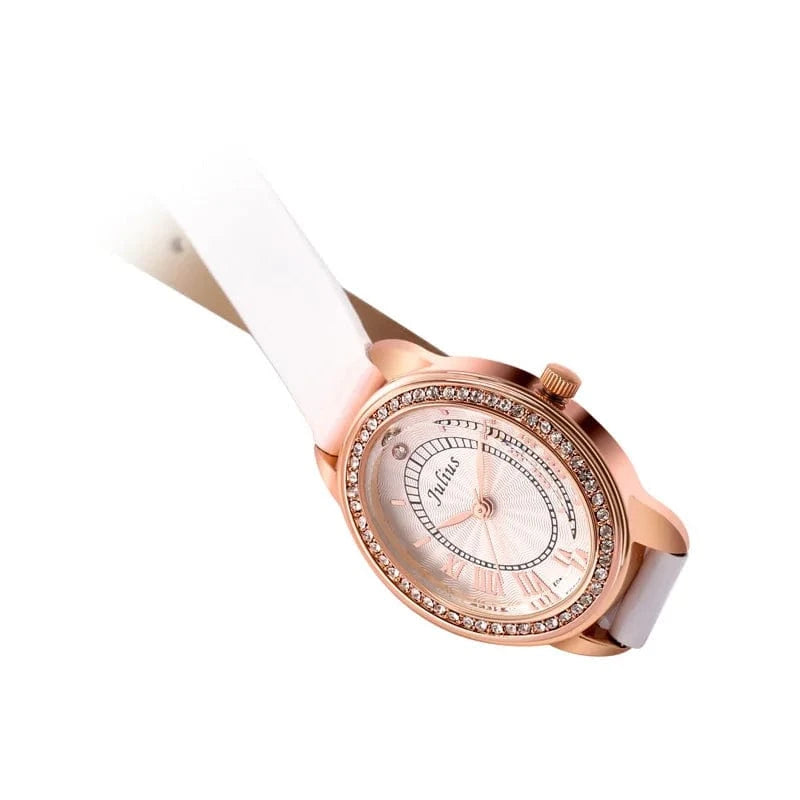 Small Oval Rhinestones Julius Lady Women's Watch Japan Quartz Elegant Fashion Hours Bracelet Leather Girl's Gift Box
