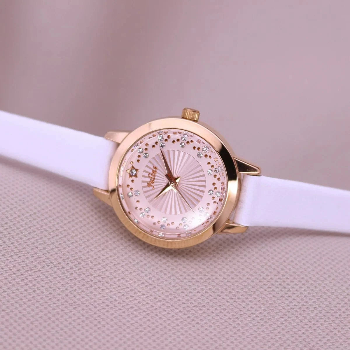 Small Rhinestones Julius Lady Women's Watch Japan Quartz Elegant Fashion Hours Bracelet Leather Girl's Gift No Box