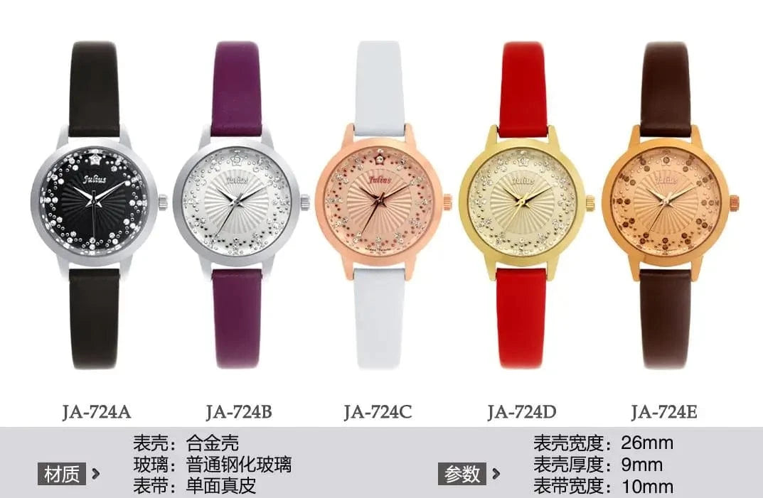 Small Rhinestones Julius Lady Women's Watch Japan Quartz Elegant Fashion Hours Bracelet Leather Girl's Gift No Box