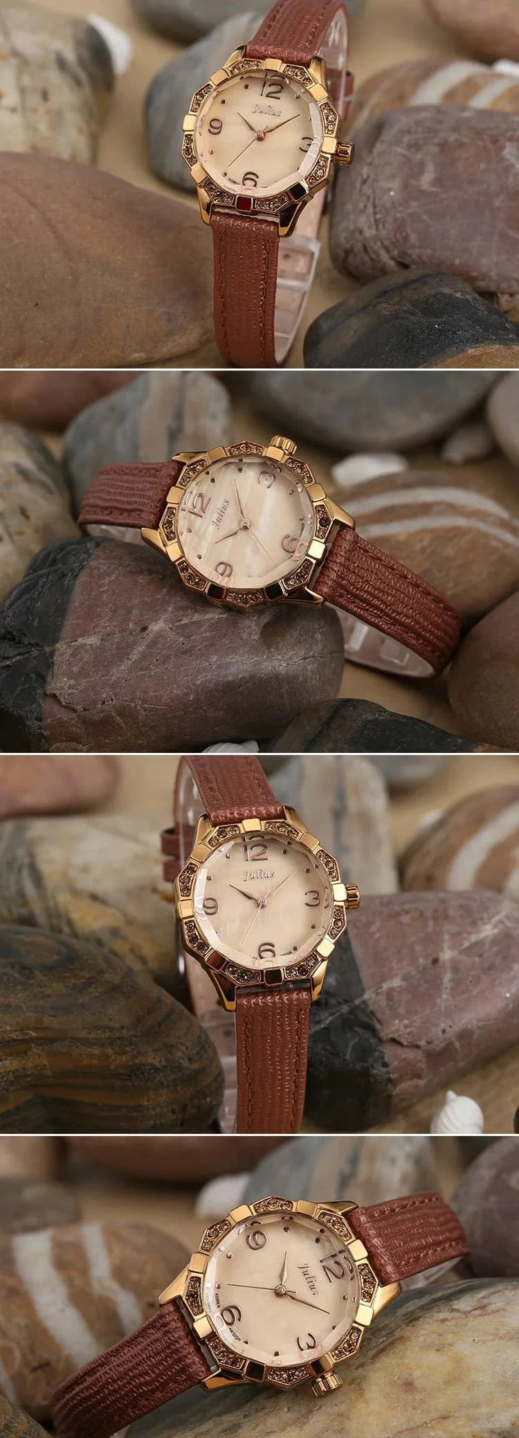 Small Rhinestones Julius Lady Women's Watch Mother-of-pearl Japan Quartz Fashion Hours Bracelet Leather Girl's Gift No Box