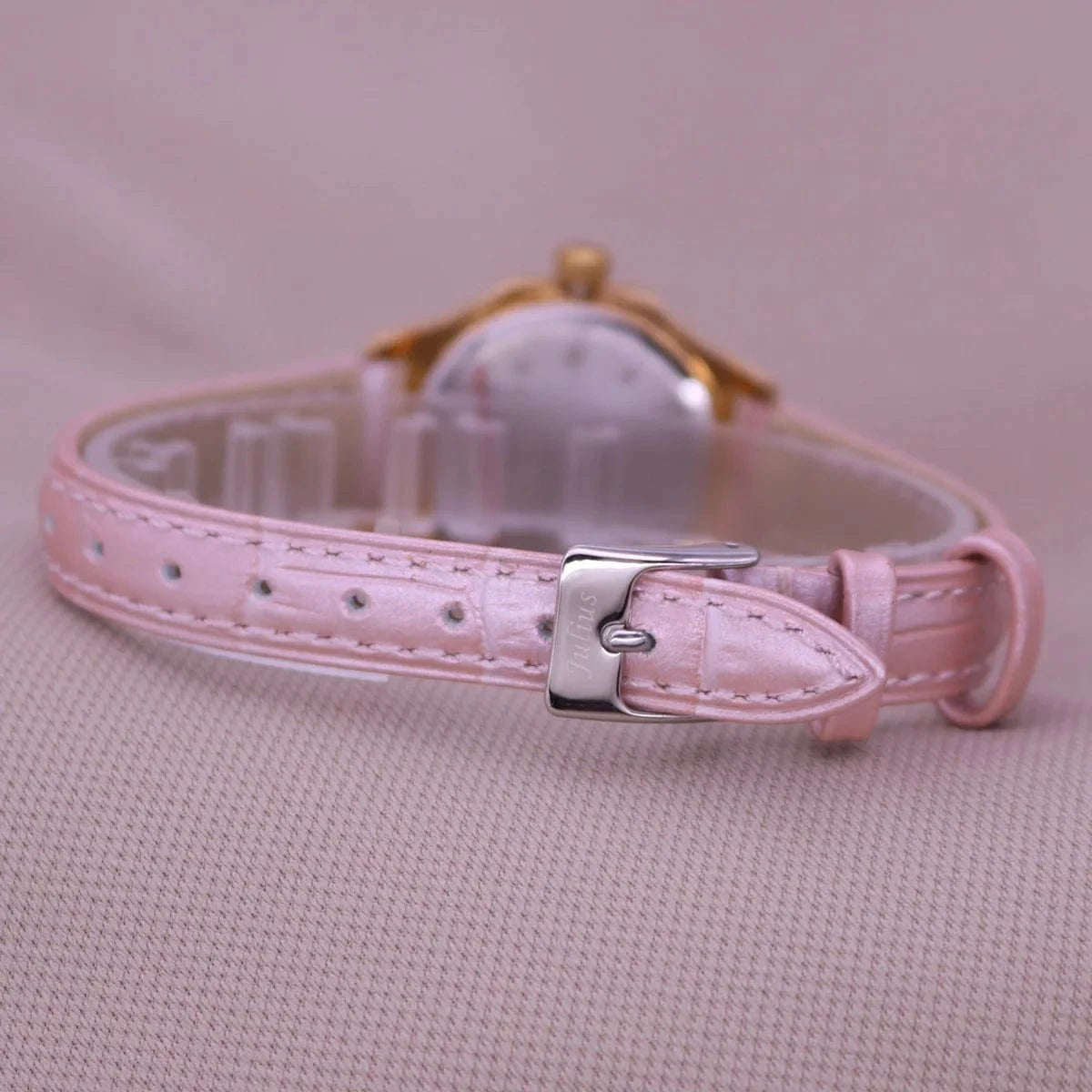 Small Rhinestones Julius Lady Women's Watch Mother-of-pearl Japan Quartz Fashion Hours Bracelet Leather Girl's Gift No Box