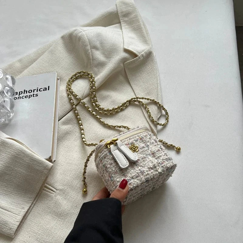 Small White 2024 Famous Designer Brand Women'S New Small Mini Square Box Tweed Cloth Fabric Chain Single Shoulder Messenger Crossbody Bags