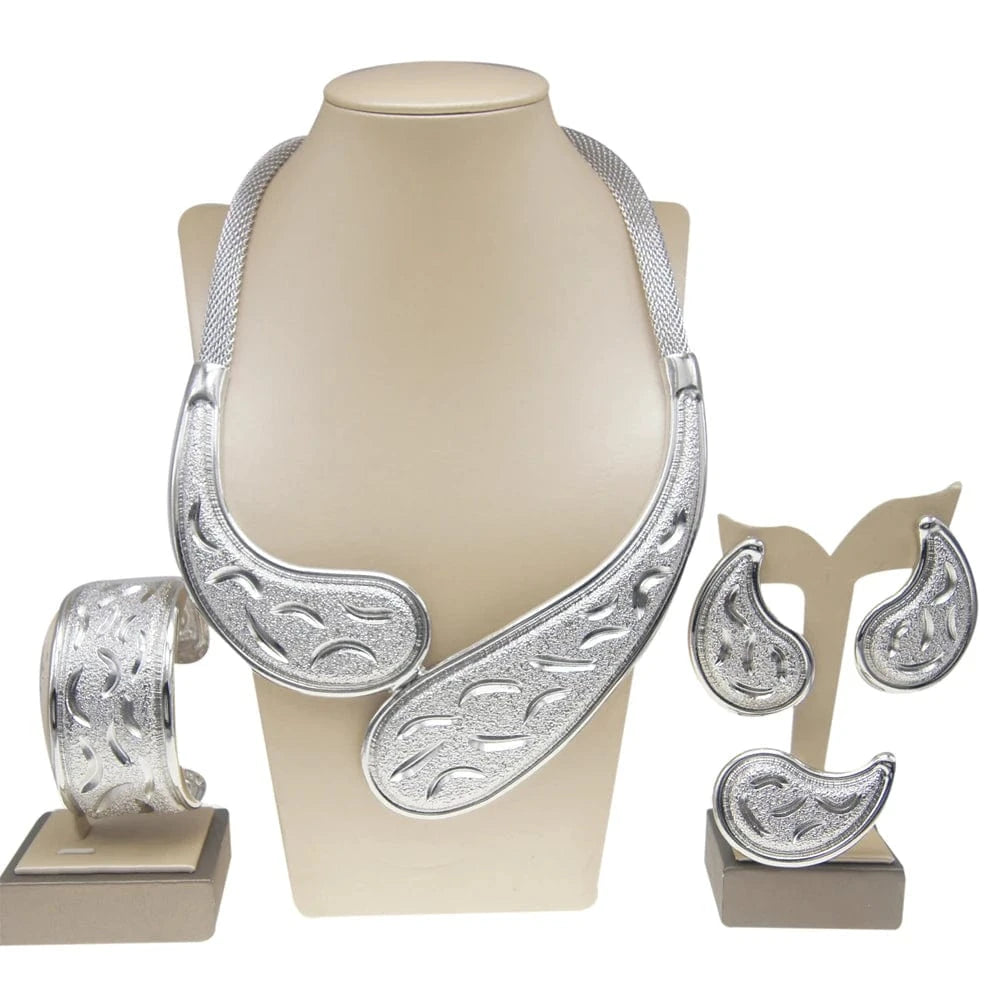 Snake Necklace Brazilian Gold Jewelry Set / Adjustable / silver Zhuerrui Snake Necklace Brazilian Gold Jewelry Set Big Bangle Earrings Fashion Jewelry Dubai Ladies Wedding Jewelry Sets H00188