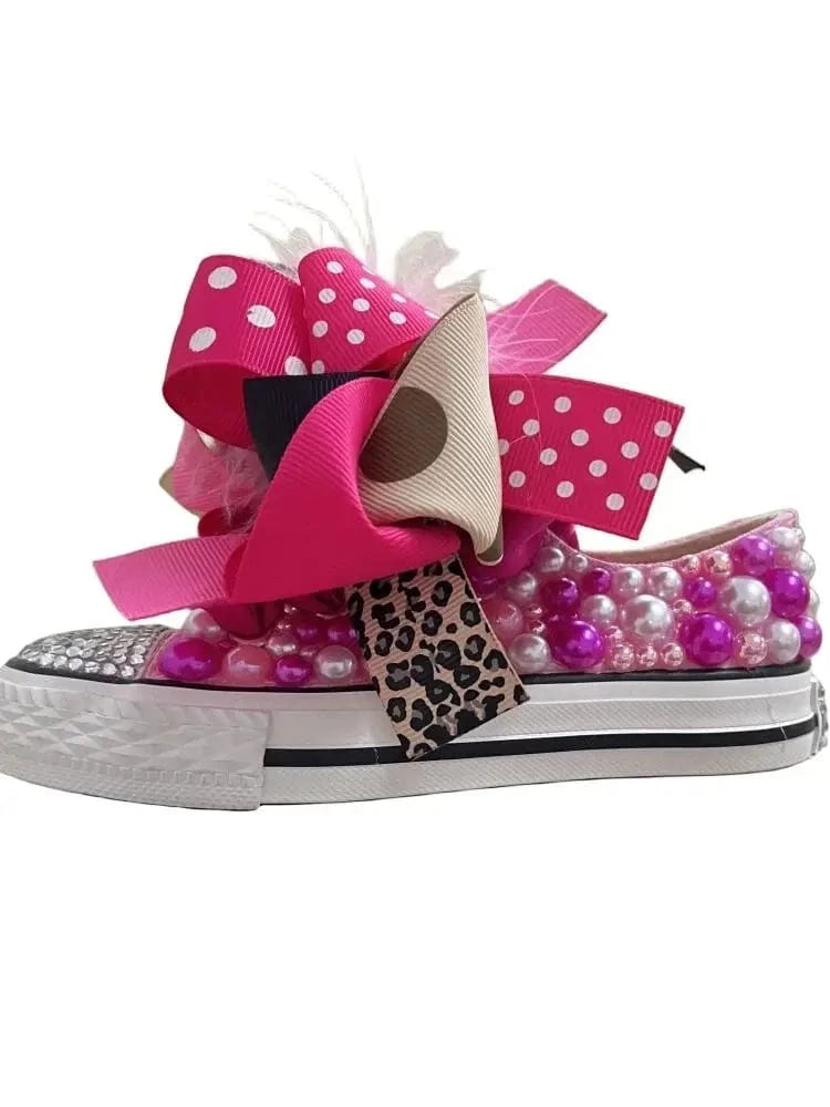 sneakers design 001 / kid size 22 Kids And Mother Candy Canvas Shoes Pearls Sneakers for Girl Birthday Party Wedding Set1