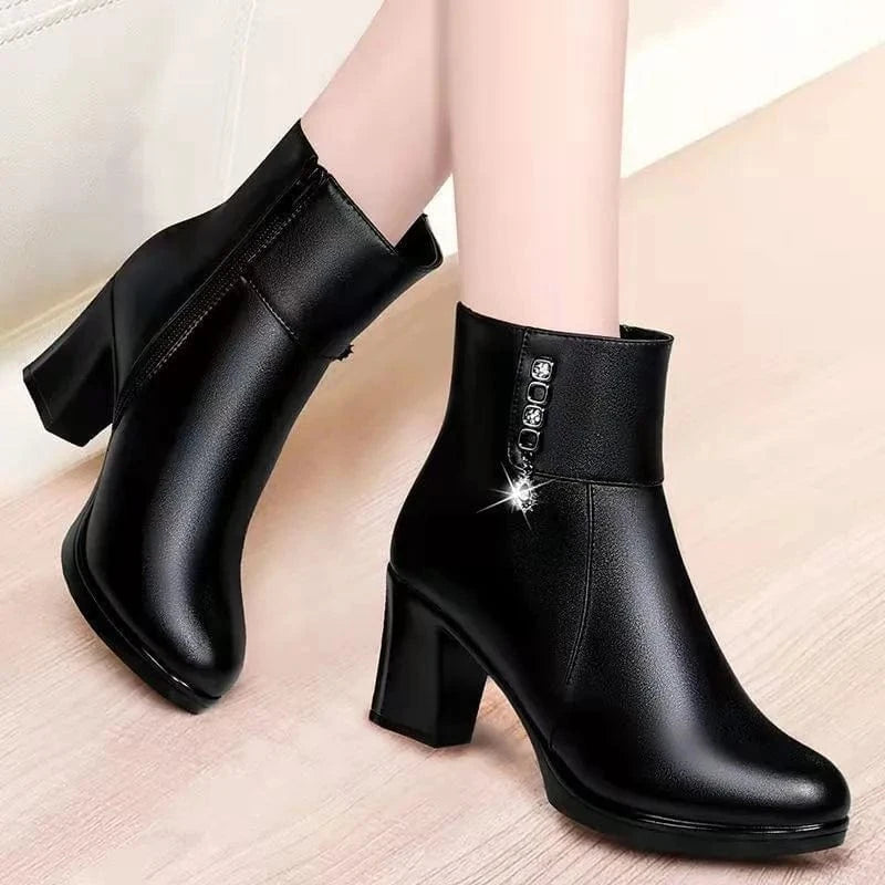 soft pu ankle boots female high heels short tube plus velvet cotton women boots